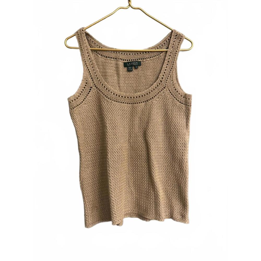 Vintage Lauren Ralph Lauren Brown Crochet Tank Top Size Small Boho